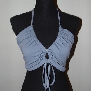 Slate blue front tie cutout top